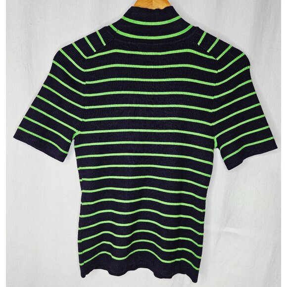 Free Assembly Black & Green Striped Short Sleeve Mock Neck Ribbed Knit Top XL - Picture 5 of 6